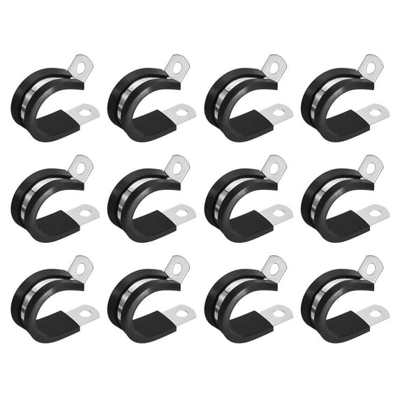 Uxcell 24Pack 7/8" Cable Clamp R Shape Stainless Steel Rubber Cushioned Pipe Strap