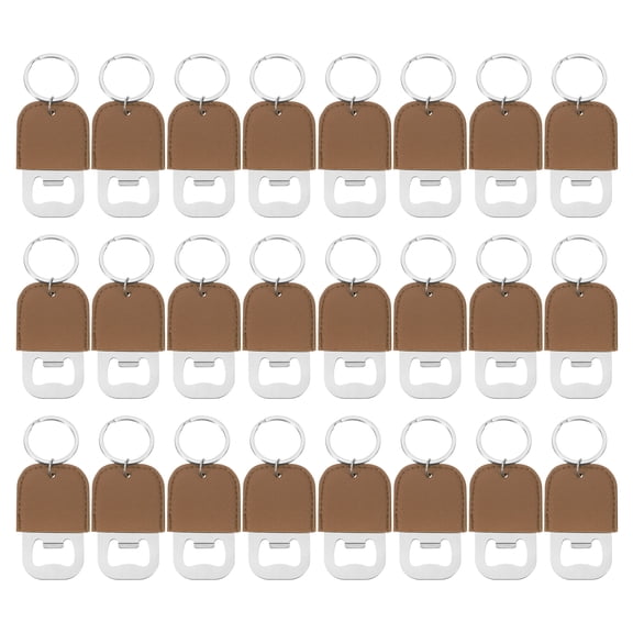 Uxcell 24Pack Leather Bottle Opener Key Chain, 8.1x4.5cm Stainless Steel Soda Bottle Opener Keychain, Brown
