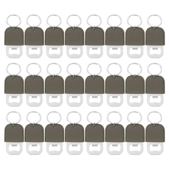 Uxcell 24Pack Leather Bottle Opener Key Chain, 8.1x4.5cm Stainless Steel Soda Bottle Opener Keychain, Light Grey
