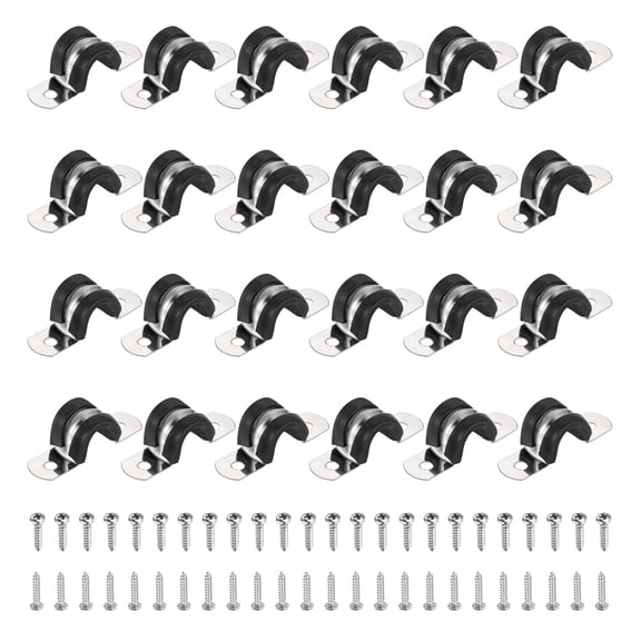 Uxcell 24Pcs 12mm(1/2") Cable Clamp, 304 Stainless Steel Rubber Coated Cushion Insulated Cable Clamps U Holder Pipe Strap with M3x16mm Screws for Tube Hose Wire Installation, Black