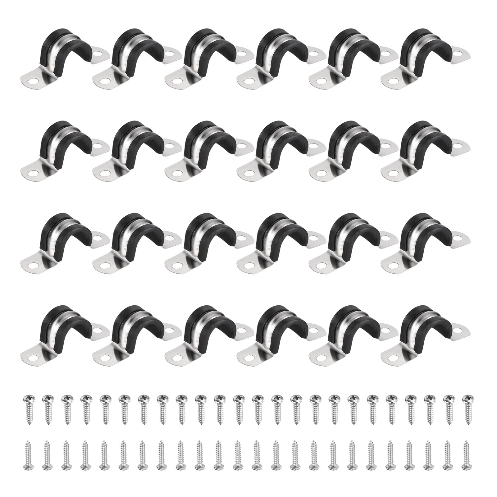 Uxcell 24Pcs 20mm(13/16") Cable Clamp, 304 Stainless Steel Rubber Coated Cushion Insulated Cable Clamps U Holder Pipe Strap with M4x20mm Screws for Tube Hose Wire Installation, Black