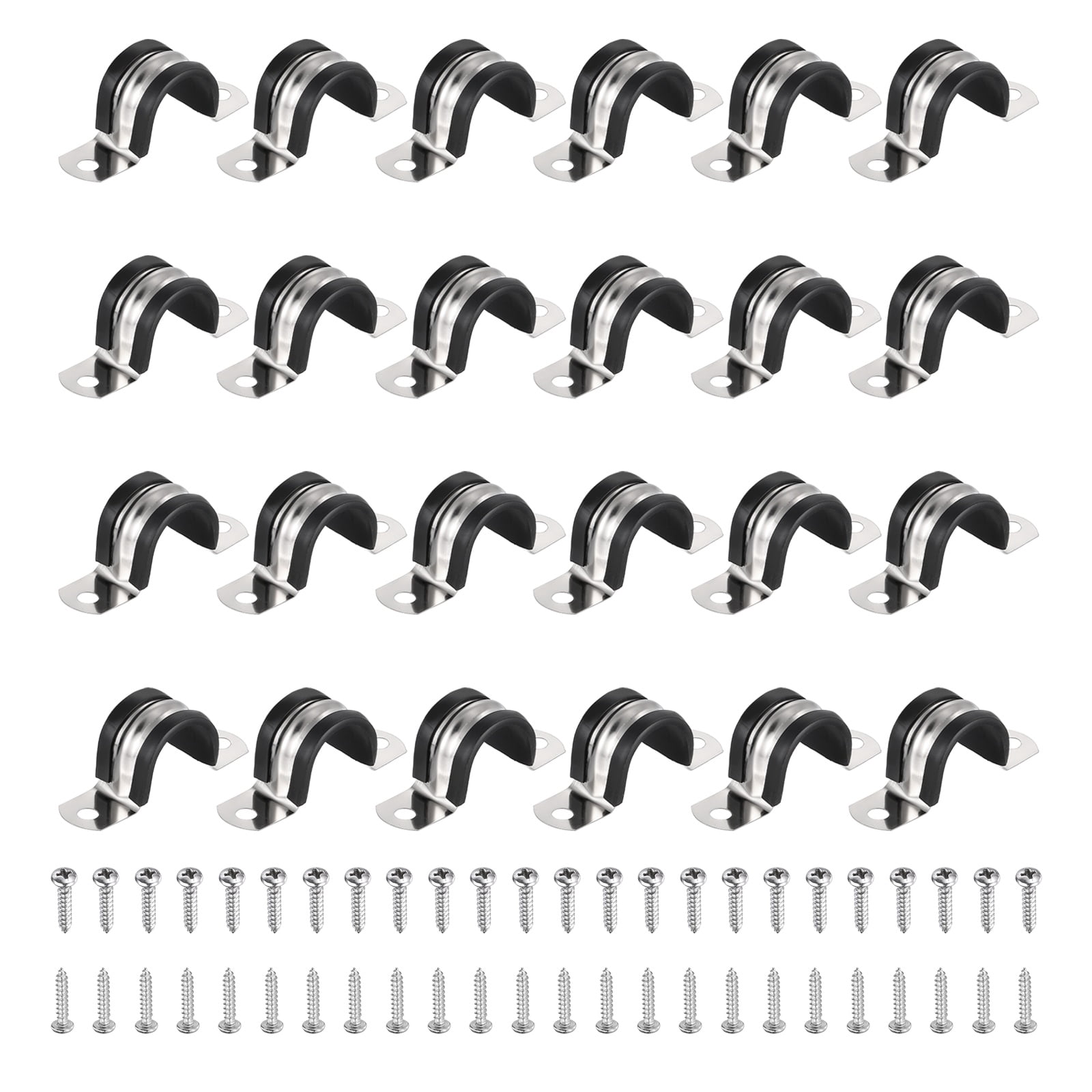 Uxcell 24Pcs 25mm(1") Cable Clamp, 304 Stainless Steel Rubber Coated Cushion Insulated Cable Clamps U Holder Pipe Strap with M4x20mm Screws for Tube Hose Wire Installation, Black