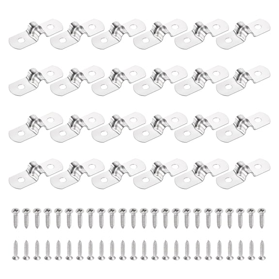 Uxcell 24Pcs 5mm(3/16")304 Stainless Steel Rigid Pipe Strap, Two Hole Strap U Bracket Heavy Duty Pipe Conduit Clamp with Self-Tapping Screws for Hose Wire Installation, Silver