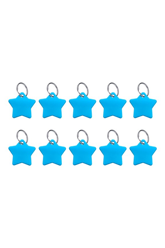 10Pcs Aluminum Engraving Blanks Tags, Metal Blank Tags Stamping Pentagram with 10 Keychain Blank Bulk Dog Tag for DIY Personalized Pet Tag, Lake Blue