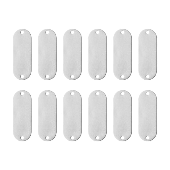 Uxcell 12Pcs Aluminum Engraving Blanks Tags, Metal Blank Tags Stamping Oval with 2 Holes Blank Bulk Dog Tag for DIY Personalized Pet Tag Number Tag, Silver