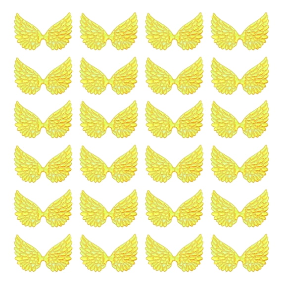 Uxcell 24Pcs Angel Wings for Crafts, Small Glitter Yellow Angel Wings Ornament Fabric Wings Sew on Patches for DIY Crafts (3.4 Inch)