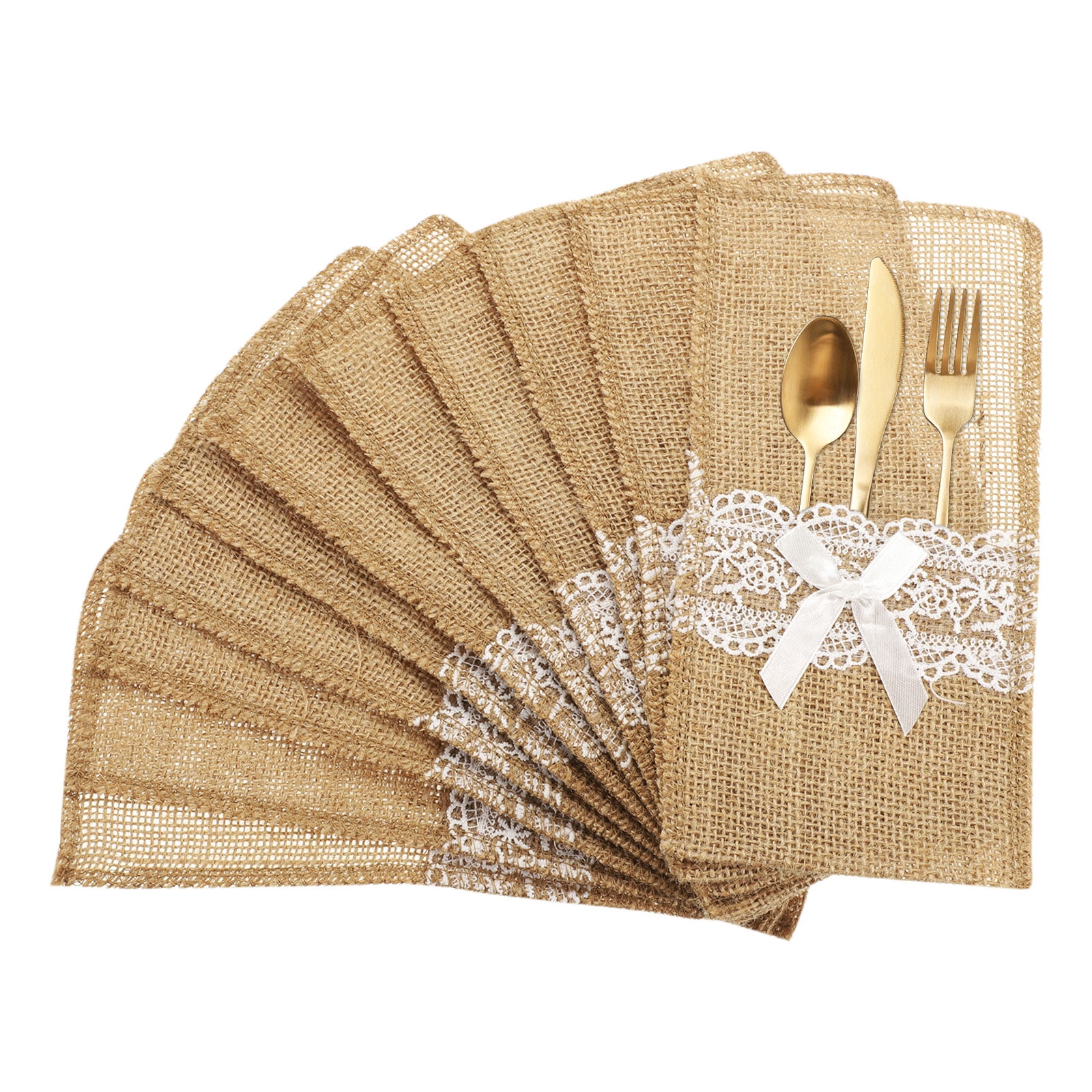 Uxcell 24Pcs Burlap Lace Utensil Holder Cutlery Pouch Silverware Holder
