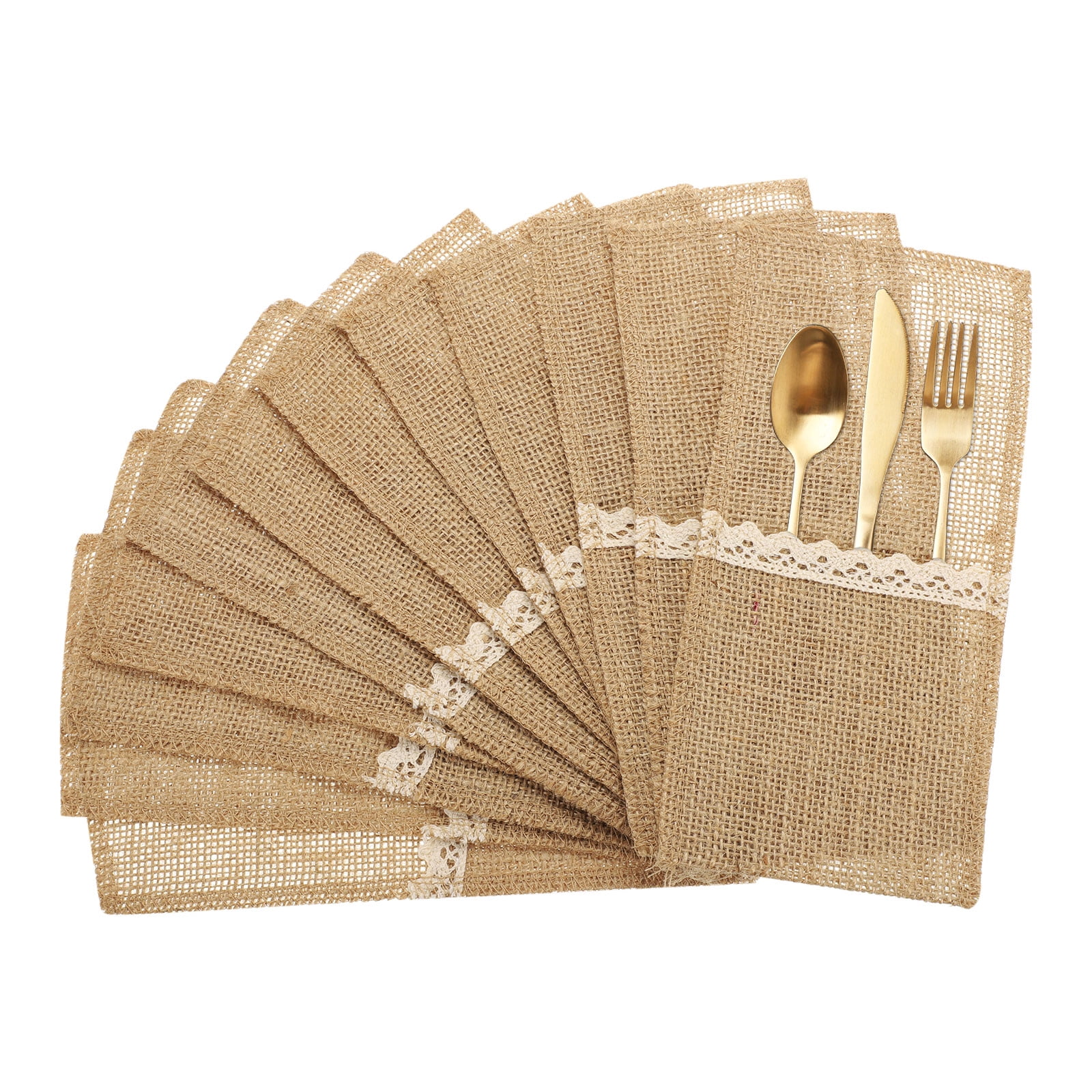 Uxcell 24Pcs Burlap Lace Utensil Holder Natural Cutlery Pouch Silverware Holder