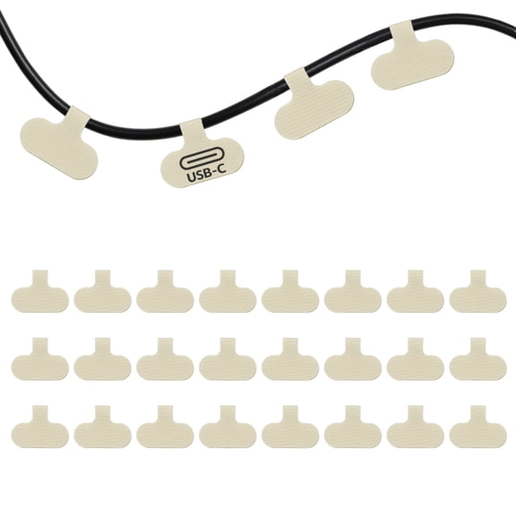 Uxcell 24Pcs Cable Labels Tags, 2.4" Write on Wire Tags Cord Labels Hook Loop Oval Cable Ties for Electronics Organize Wire Classify Identification Management, Beige