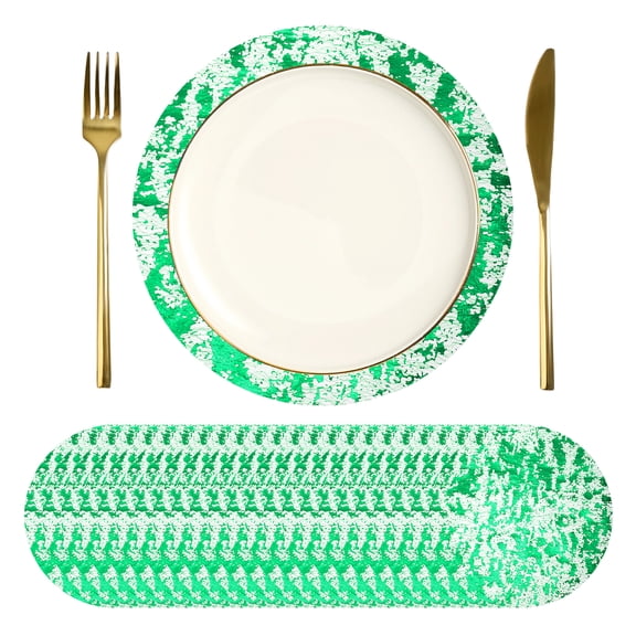 Uxcell 24Pcs Disposable Round Placemats, 13" Chargers Place Mats Metallic Thin Mesh Table Mates Pressed Foil Table Doilies for Dining Table Wedding Birthday Party Home Decor, Green