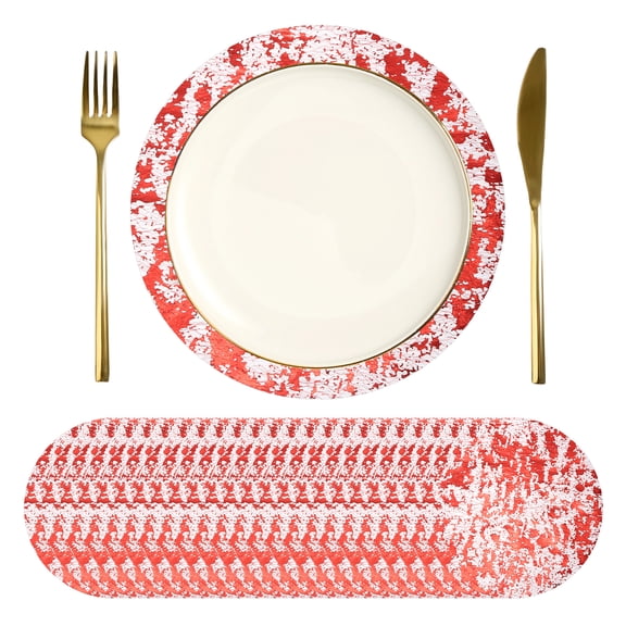 Uxcell 24Pcs Disposable Round Placemats, 13" Chargers Place Mats Metallic Thin Mesh Table Mates Pressed Foil Table Doilies for Dining Table Wedding Birthday Party Home Decor, Red