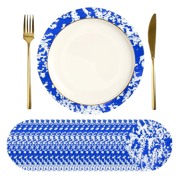 Uxcell 24Pcs Disposable Round Placemats, 3.9" Chargers Place Mats Metallic Thin Mesh Table Mates Pressed Foil Table Doilies for Dining Table Wedding Birthday Party Home Decor, Blue