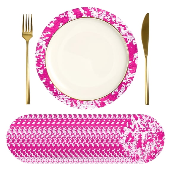 Uxcell 24Pcs Disposable Round Placemats, 3.9" Chargers Place Mats Metallic Thin Mesh Table Mates Pressed Foil Table Doilies for Dining Table Wedding Birthday Party Home Decor, Rose Red