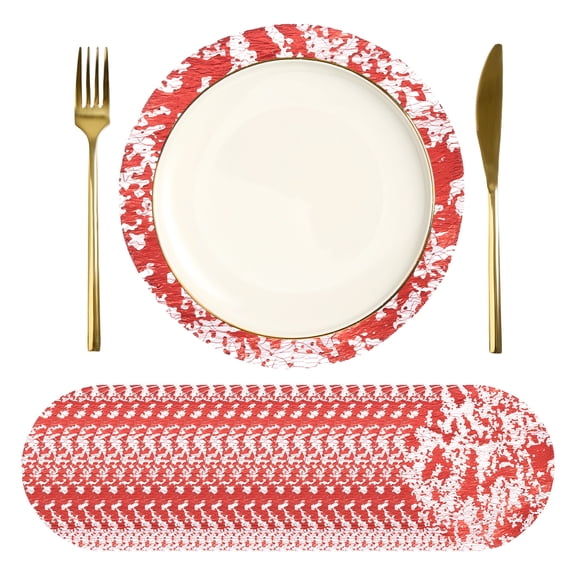 Uxcell 24Pcs Disposable Round Placemats, 6.7" Chargers Place Mats Metallic Thin Mesh Table Mates Pressed Foil Table Doilies for Dining Table Wedding Birthday Party Home Decor, Red