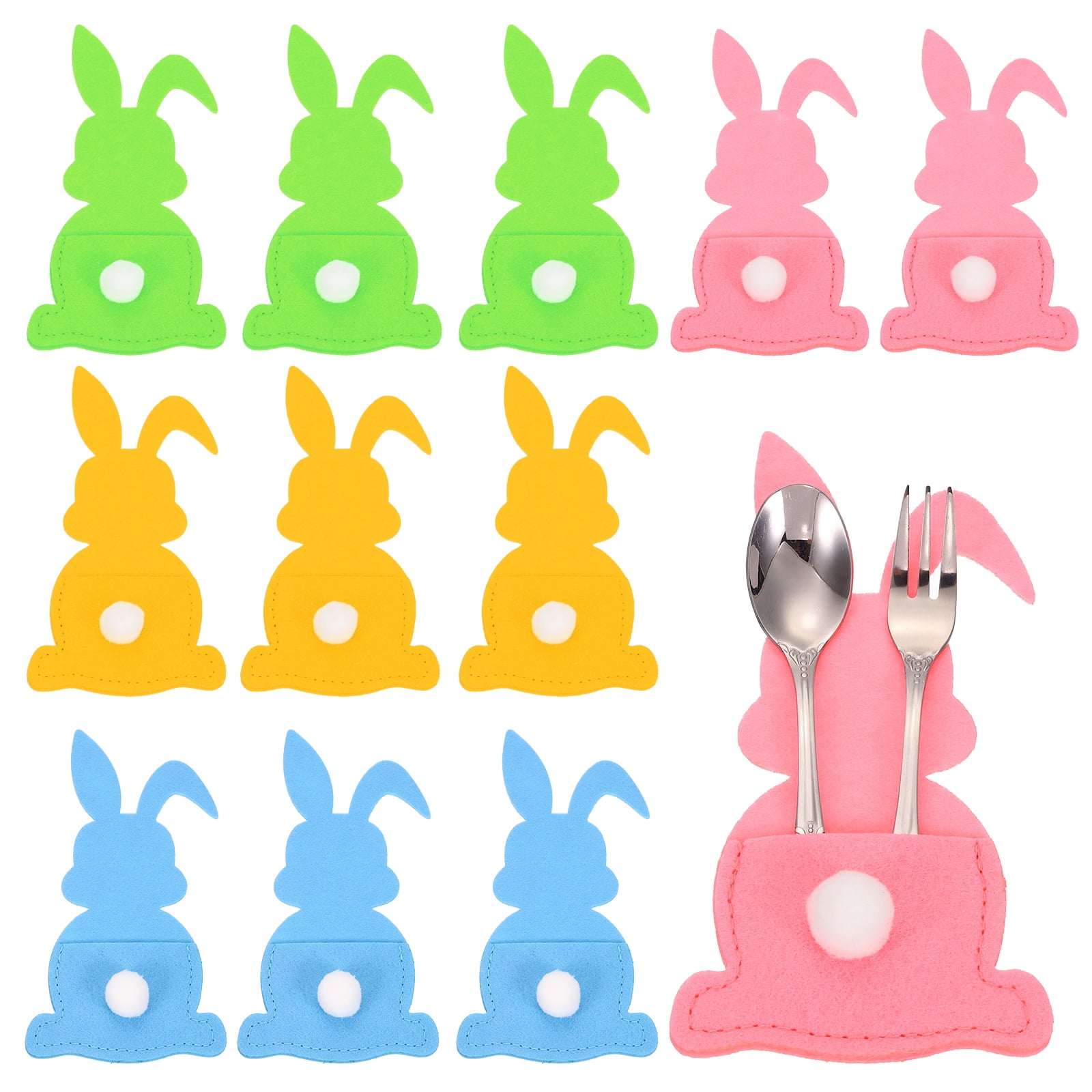Uxcell 24Pcs Easter Bunny Utensil Cutlery Holder, 5.9x3.2" Felt Easter Cutlery Holders Cutlery Sleeve for Knife Forks Settings Tableware Decoration Wedding Birthday Party, Multicolor