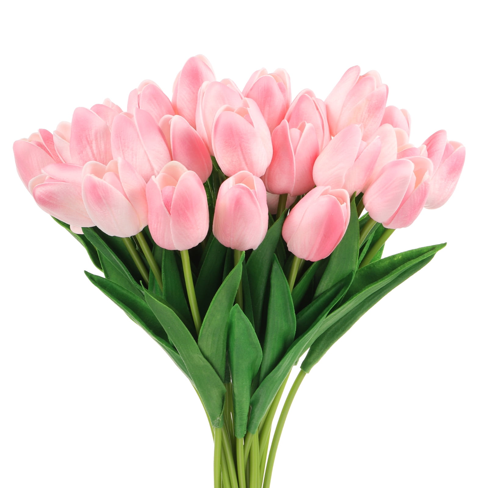 Uxcell 24Pcs Fake Tulips Artificial Flowers, PU Artificial Tulips That Look Real with Stems, Light pink