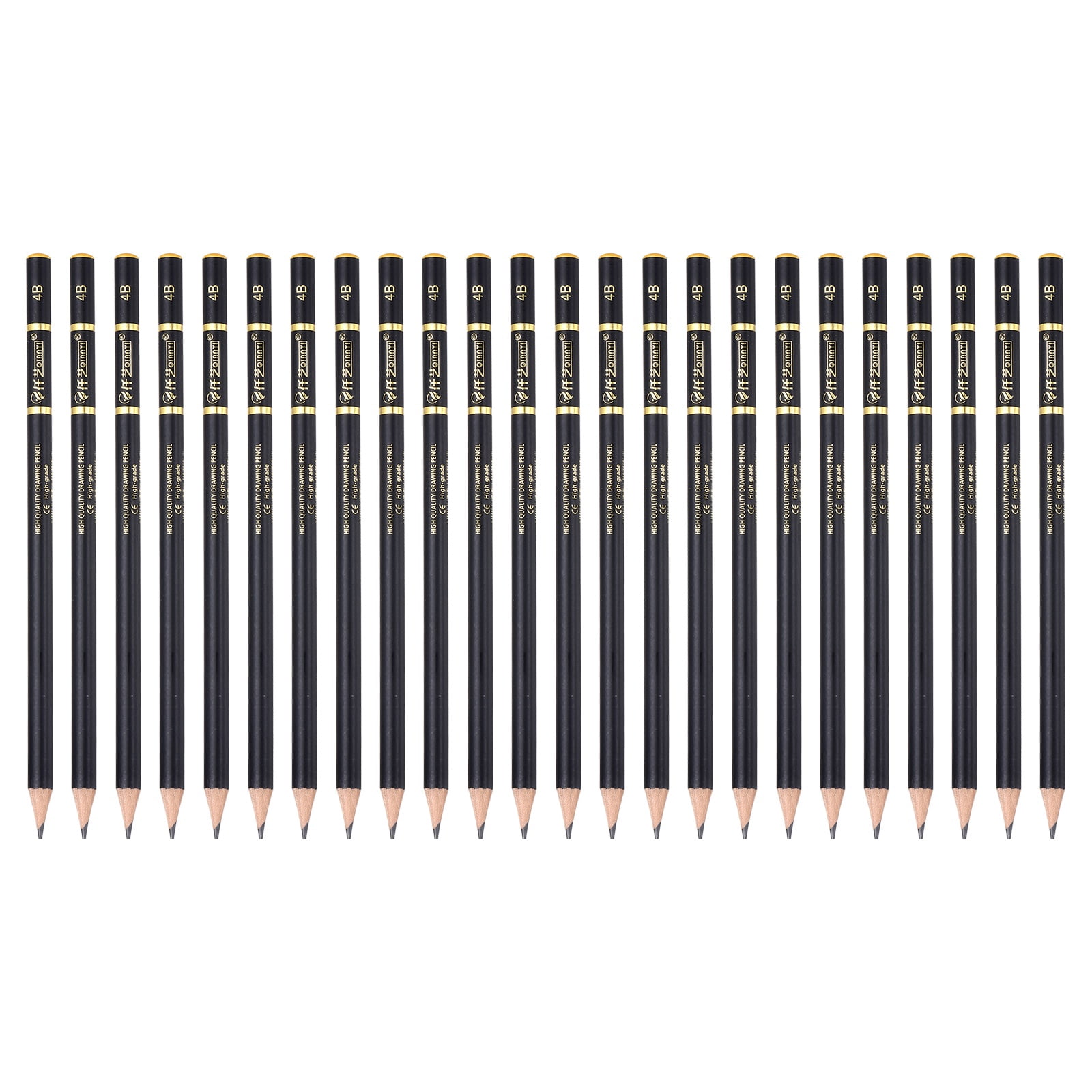 Uxcell 24Pcs Graphite Pencils, Round 4B Refill Wood-case Sketching Pencils Pre-sharpened Sketch Art Supplies for Home Office Classroom Artist Painting Sketching Study, Black