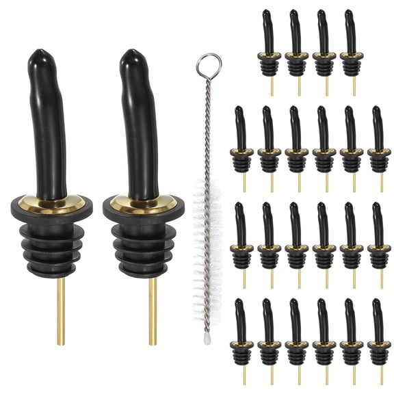 Uxcell 24Pcs Liquor Bottle Pourers, Liquor Pour Spout with Long Dust Caps Stainless Steel Speed Pourers Precision Flow Control for Whiskey Vodka Olive Oil Vinegar Home Party Titanium Gold