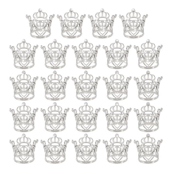 Uxcell 24Pcs Mini Crown Cake Toppers, Alloy Queen Princess Little Silver Crown Heart Shaped, Heart Crown