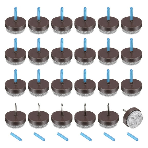 Uxcell 24Pcs Nail-on Felt Furniture Pads, Round Felt Pads Furniture Sliders Floor Protectors for Wooden Furniture Table Sofa Chair Leg (22mm, Brown)