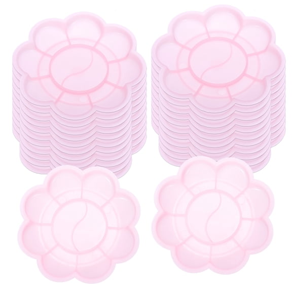 Uxcell 24Pcs Paint Tray Palette, 3.1"/8cm Painting Palette Plastic Palette Flower Shape Pink