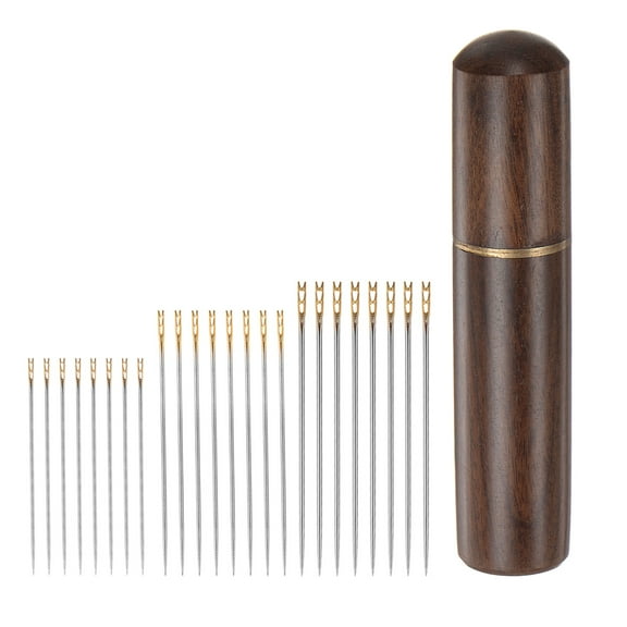 Uxcell 24Pcs Self Threading Needle Easy Thread Needles with Wood Needle Storage Case
