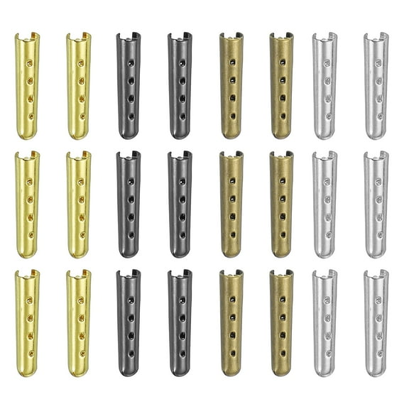 Uxcell 24Pcs Shoelace Tips, Alloy 23mm Open Mouth Aglets Shoes Lace Cords End Tip Cap Replacement for DIY Clothes Strings, Silver/Black/Bronze/Golden