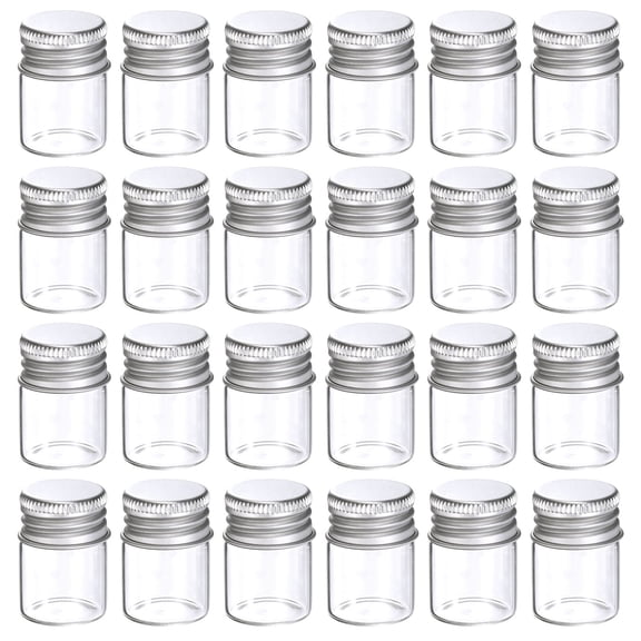 Uxcell 24Pcs Small Glass Bottles Vials, 5ml Small Glass Jars Clear Vial Containers with Aluminum Screw Caps for DIY Art Craft Wedding Favors Party Decorations Storing Jewelry Beads