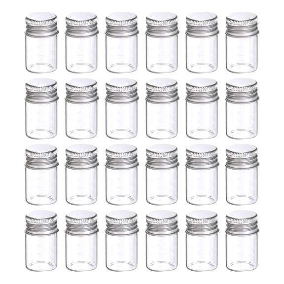 Uxcell 24Pcs Small Glass Bottles Vials, 6ml Small Glass Jars Clear Vial Containers with Aluminum Screw Caps for DIY Art Craft Wedding Favors Party Decorations Storing Jewelry Beads