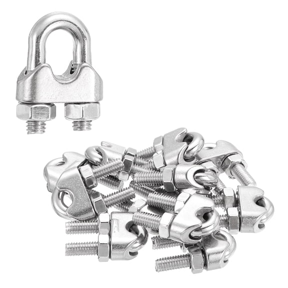 Uxcell 24Pcs Wire Rope Cable Clip Clamps 1/4 Inch M6 Small 304 Stainless Steel U Bolt Saddle Fasteners Hardware for Secure Rigging Marine Guy Line Fence Clothesline, Silver