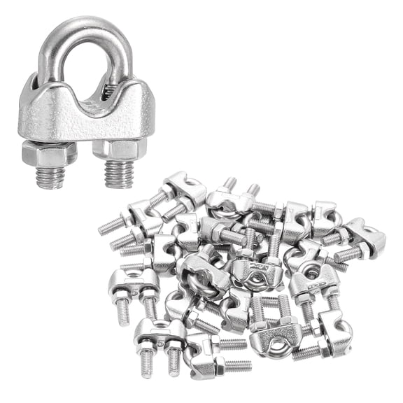 Uxcell 24Pcs Wire Rope Cable Clip Clamps 3/16 Inch M5 Small 304 Stainless Steel U Bolt Saddle Fasteners Hardware for Secure Rigging Marine Guy Line Fence Clothesline, Silver