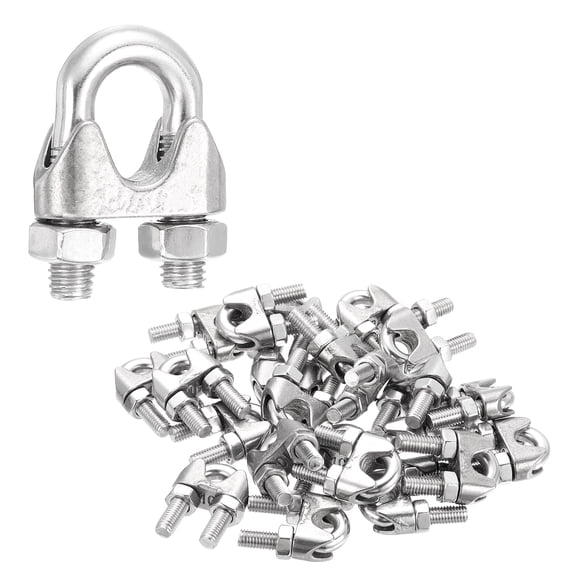 Uxcell 24Pcs Wire Rope Cable Clip Clamps 3/8 Inch M10 Small 304 Stainless Steel U Bolt Saddle Fasteners Hardware for Secure Rigging Marine Guy Line Fence Clothesline, Silver