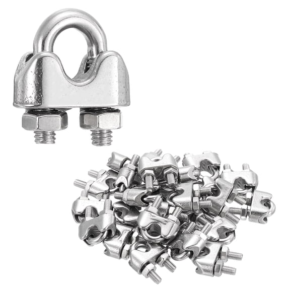 Uxcell 24Pcs Wire Rope Cable Clip Clamps 5/32 Inch M4 Small 304 Stainless Steel U Bolt Saddle Fasteners Hardware for Secure Rigging Marine Guy Line Fence Clothesline, Silver