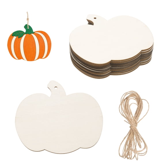 Uxcell 24Pcs Wooden Big Pumpkins Ornaments to Paint, 3.5" x 4" DIY Blank Unfinished Wood Homemade Ornament with Rope for Art Crafts DIY Thanksgiving Halloween Birthday Gifts