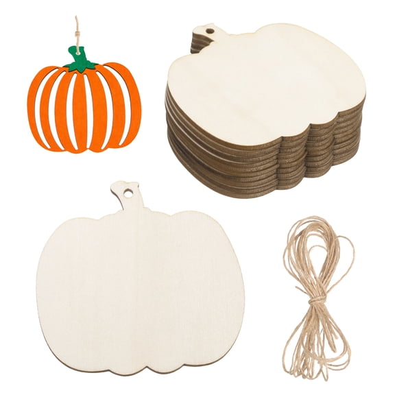 Uxcell 24Pcs Wooden Pumpkins Ornaments to Paint, 2.7" x 2.7" DIY Blank Unfinished Wood Homemade Ornament with Rope for Art Crafts DIY Thanksgiving Halloween Birthday Gifts