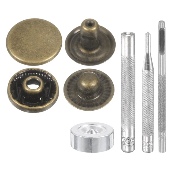 Uxcell 24Set 10mm Leather Snap Fastener Kit 2.76" Long w 4 Install Tools, Bronze