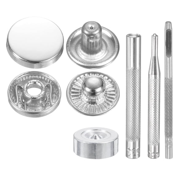 Uxcell 24Set 12.5mm Leather Snap Fastener Kit 2.72" Long w 4 Install Tools, Silver