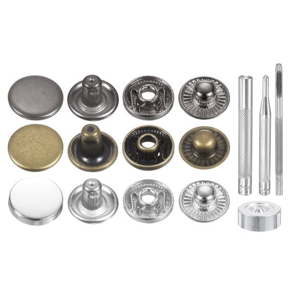 Uxcell 24Set 12.5mm Leather Snap Fastener Kit with 4 Install Tools, 3 Colors