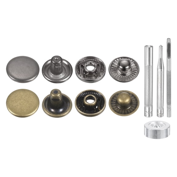 Uxcell 24Set 12.5mm Leather Snap Fastener Kit with 4 Install Tools, Gun/Bronze