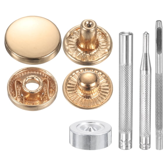Uxcell 24Set 15mm Leather Snap Fastener Kit 2.72" Long w 4 Install Tools, Gold