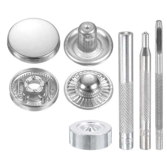 Uxcell 24Set 15mm Leather Snap Fastener Kit 2.76" Long w 4 Install Tool, Silver