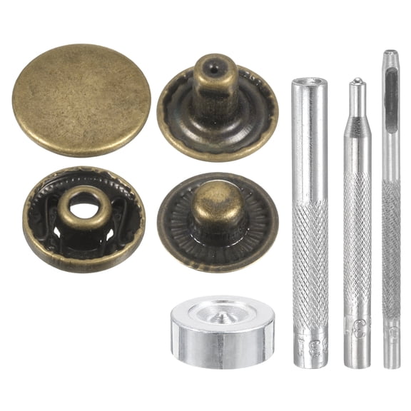 Uxcell 24Set 15mm Leather Snap Fastener Kit 2.76" Long w 4 Install Tools, Bronze