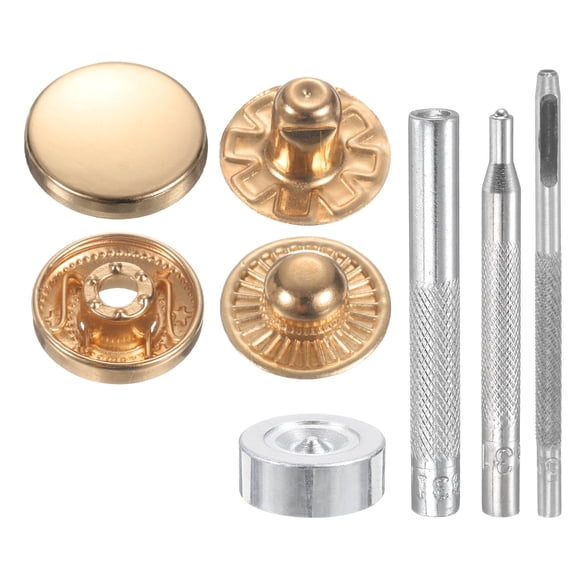 Uxcell 24Set 15mm Leather Snap Fastener Kit 2.76" Long w 4 Install Tools, Gold