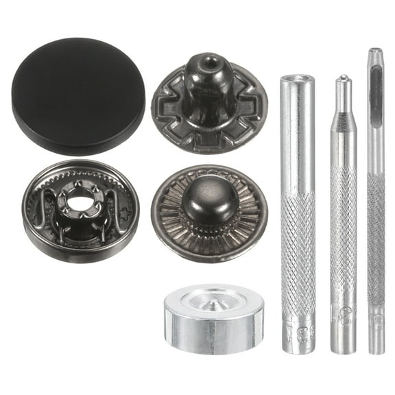 Uxcell 24Set 15mm Leather Snap Fastener Kit 2.76" Long w 4 Install Tools, Matte Black