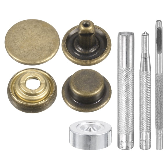 Uxcell 24Set 15mm Leather Snap Fastener Kit 2.83" Long w 4 Install Tools, Bronze