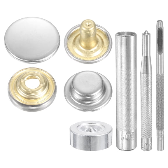 Uxcell 24Set 15mm Leather Snap Fastener Kit 2.83" Long w 4 Install Tools, Silver