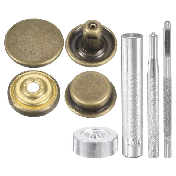 Uxcell 24Set 15mm Leather Snap Fastener Kit 2.95" Long w 4 Install Tools, Bronze