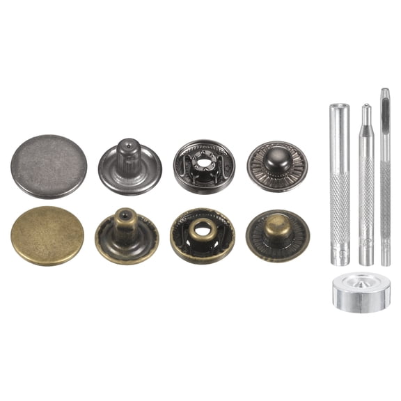 Uxcell 24Set 15mm Leather Snap Fastener Kit with 4 Install Tools, Gun/Bronze