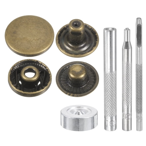 Uxcell 24Set 17mm Leather Snap Fastener Kit 2.76" Long w 4 Install Tools, Bronze