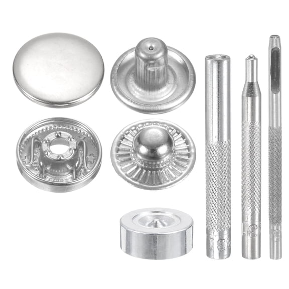 Uxcell 24Set 17mm Leather Snap Fastener Kit 2.76" Long w 4 Install Tools, Silver